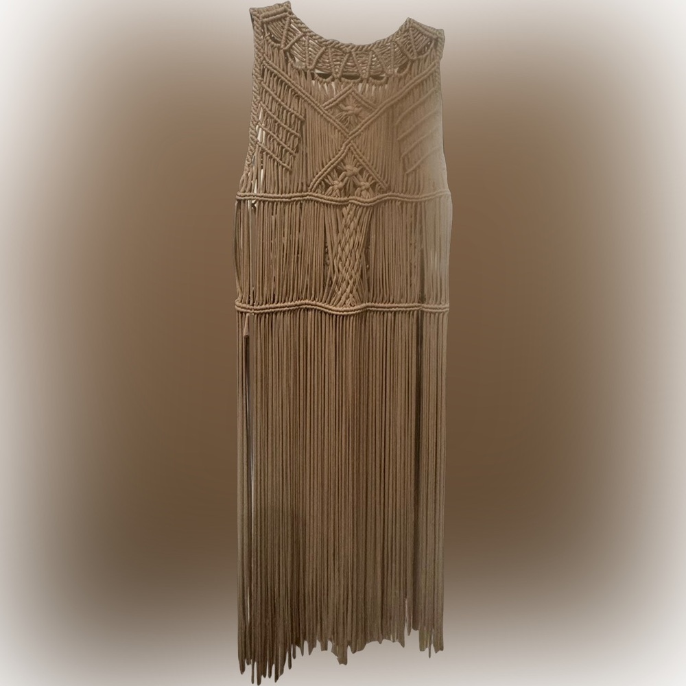 🌺Origami By Vivian Chic Tan Fringe Dress | Tunic | Coverup🌸🌺 - Picture 2 of 8